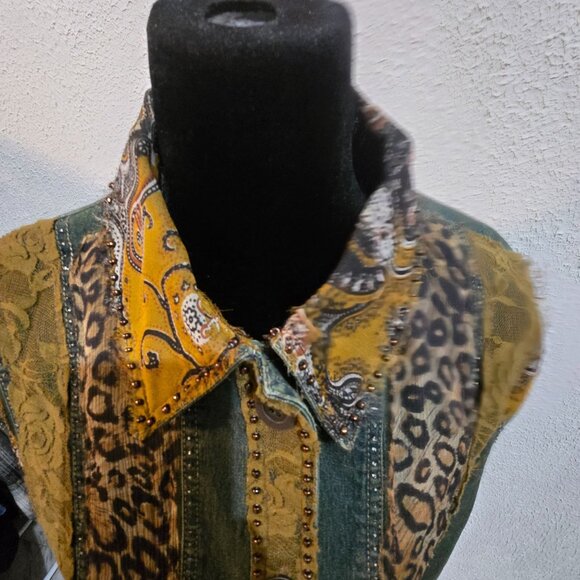 Bohemian Patchwork Jacket With Lace & Leopard Print Size M - Picture 7 of 9